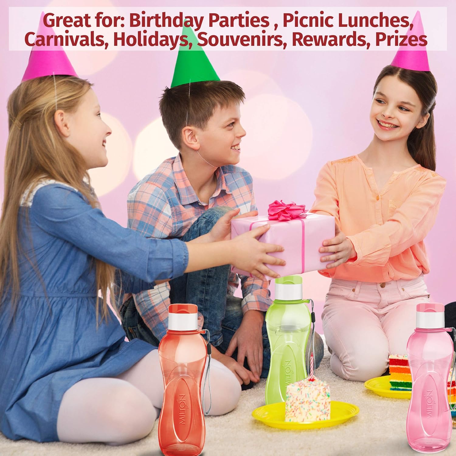 MILTON Sports Water Bottle Kids Reusable Leakproof 25 Oz 4-Pack Plastic Wide Mouth Large Big Drink Bottle BPA & Leak Free with Handle Strap Carrier for Cycling Camping Hiking Gym Yoga - Image 3