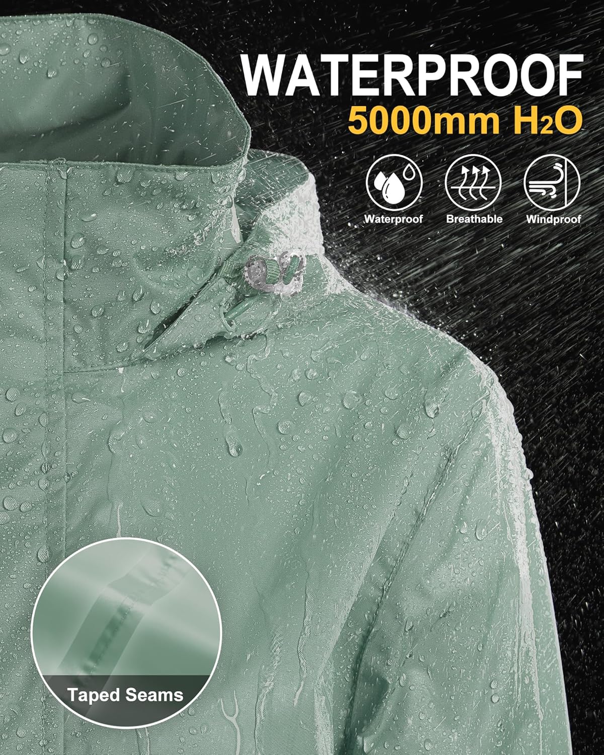 33,000ft Women's Rain Jacket Waterproof Lightweight Packable Raincoat with Hood for Golf Hiking Travel Windbreaker - Image 4