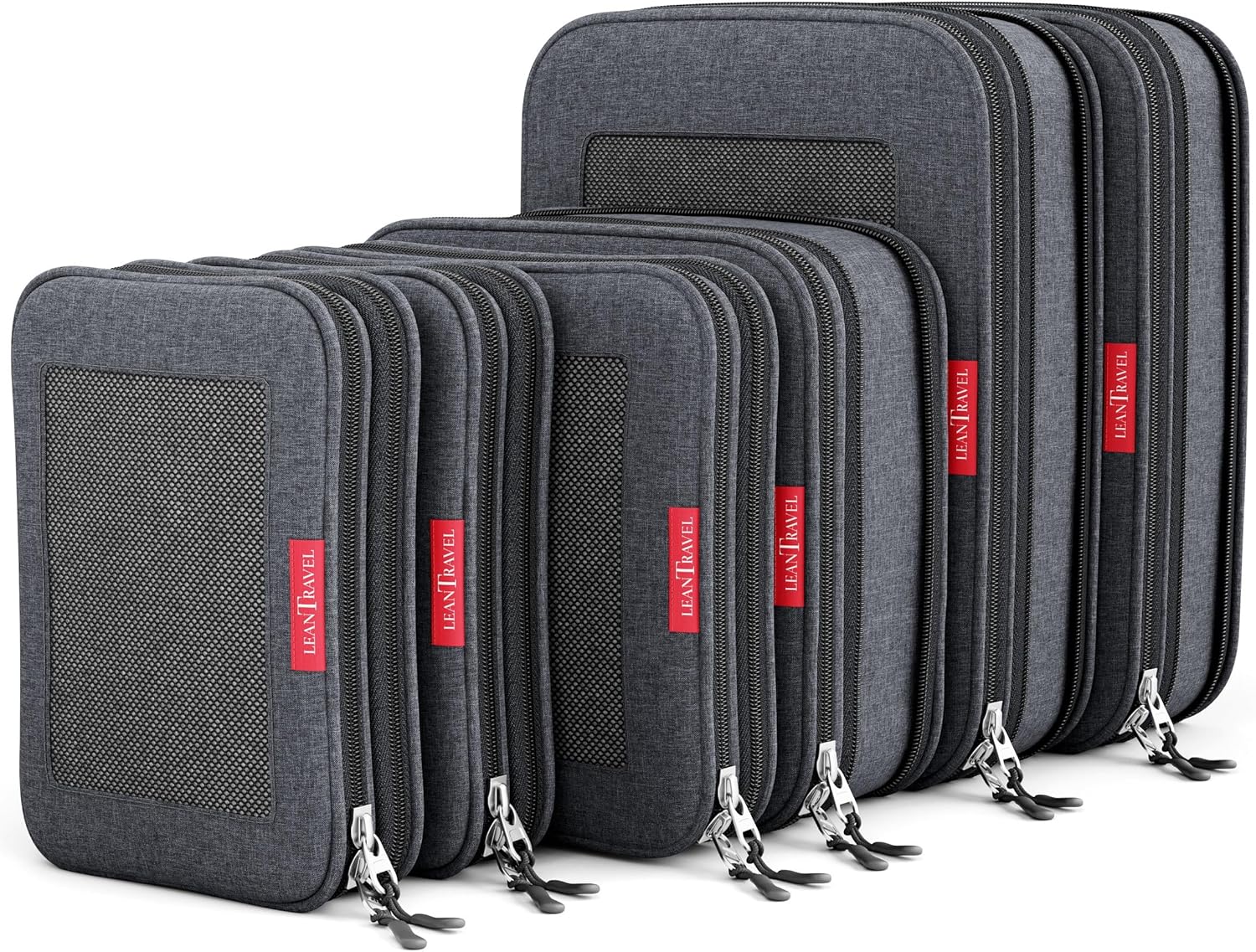 LeanTravel Compression Packing Cubes for Travel Organizers with Double Zipper (6-Pack (2L+2M+2S), Black) - Image 2