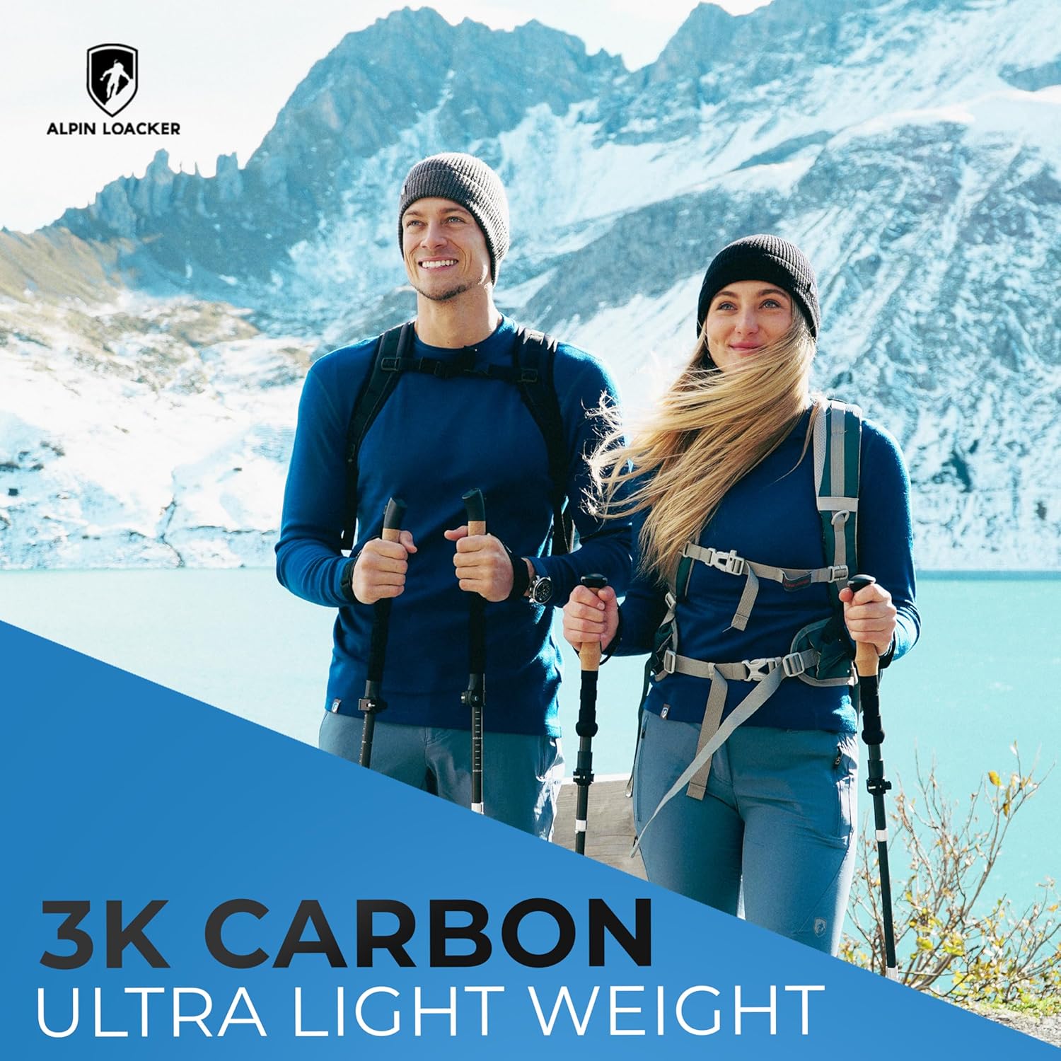 ALPIN LOACKER Collapsible Trekking Poles for Hiking I Carbon or Aluminum Hiking Poles Ultra Lightweight I Adjustable Trekking Poles for Women and Men with Cork Grip - Image 3