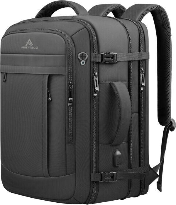 Travel Backpack, 50L Expandable Extra Large Laptop Backpack, Carry On Backpack Water Resistant Business Suitcase Daypack Bag Fits 17 Inch Laptops, Travel Gifts for Men Women, Black - Image 2