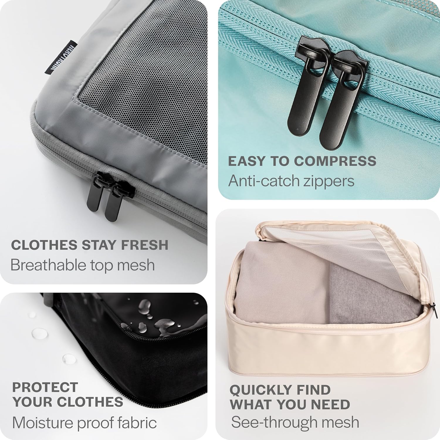 Aerotrunk Compression Packing Cubes for Travel - Luggage Organizer Bags - Double Zipper Packing Cubes for Suitcases (6-Pack, Beige) - Image 7