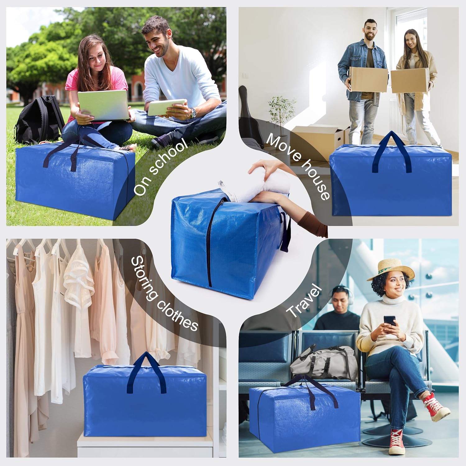 Heavy Duty Extra Large Moving Bags W/Backpack Straps - Strong Handles & Zippers, Storage Totes For Space Saving, Fold Flat, Alternative to Box and Bin (Set of 6, Multicolor) - Image 7