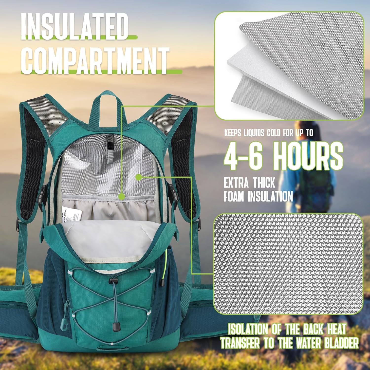 N NEVO RHINO Hydration Backpack, 18L Multipurpose Hiking Backpack with 3L Water Bladder, Water Backpack Insulated Hydration Pack Ideal for Hiking and Cycling - Image 3