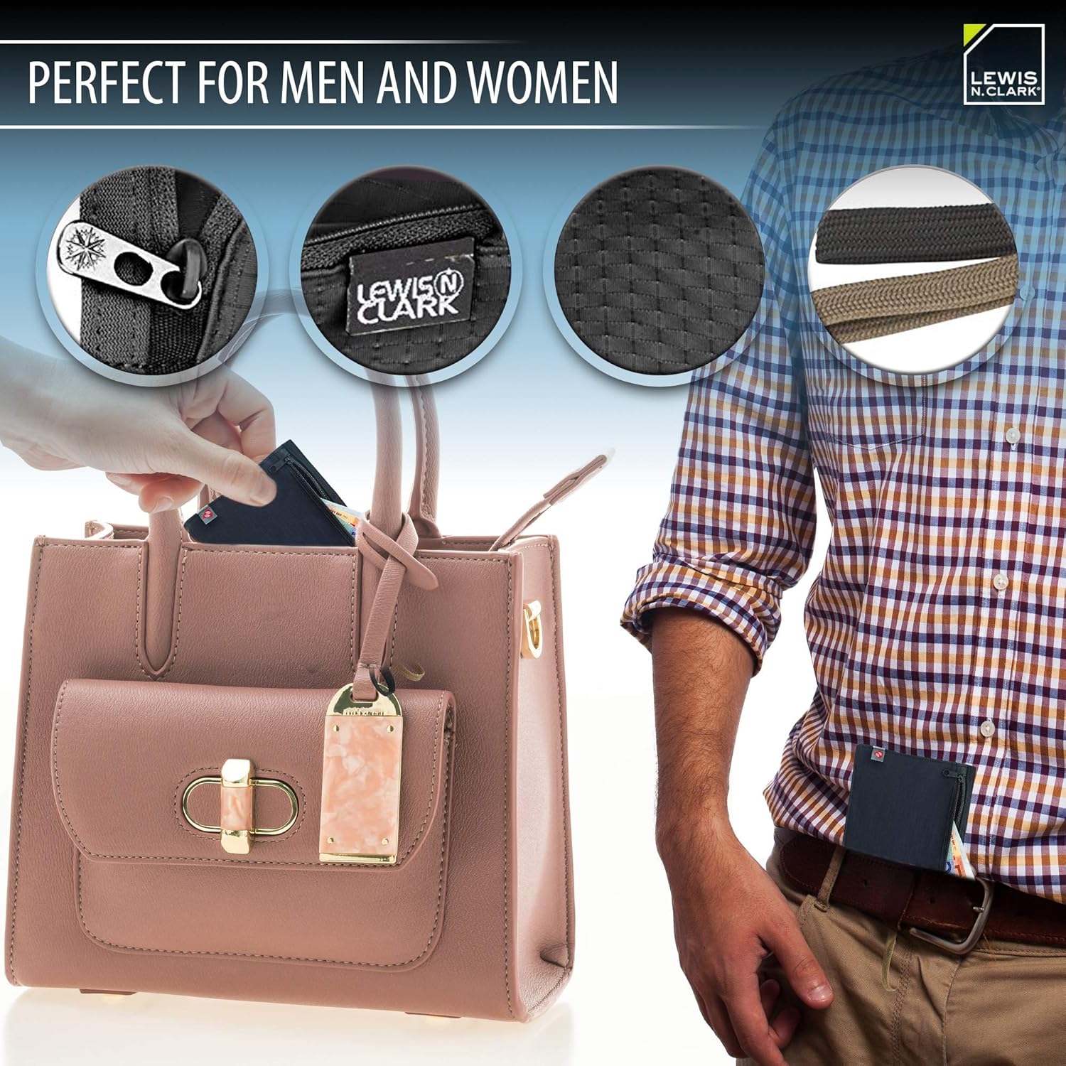 Lewis N. Clark RFID Blocking Money Belt Travel Pouch + Credit Card, ID, Passport Holder for Women & Men, Black, One Size - Image 4