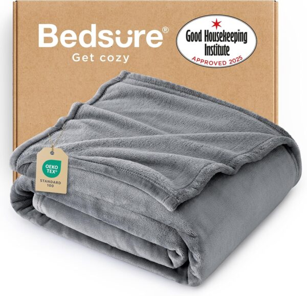 Bedsure GentleSoft Fleece Blanket Twin Size Grey - 300GSM Lightweight Plush Fuzzy Cozy Soft Warm Blanket for Bed, Sofa, Couch, Travel, Camping, 60x80 inches - Image 2