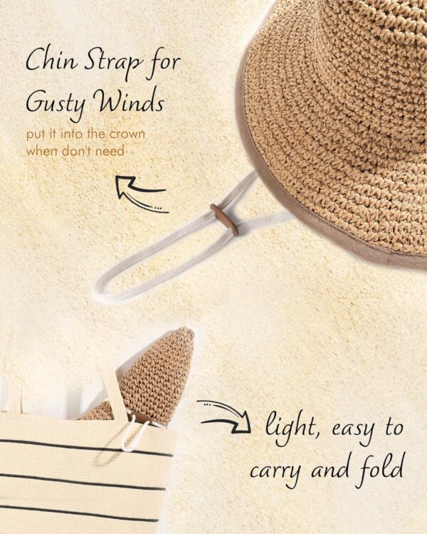 FURTALK Summer Straw Beach Sun Hats for Women UPF 50 Floppy Wide Brim Travel Bucket Hat Foldable Packable - Image 5