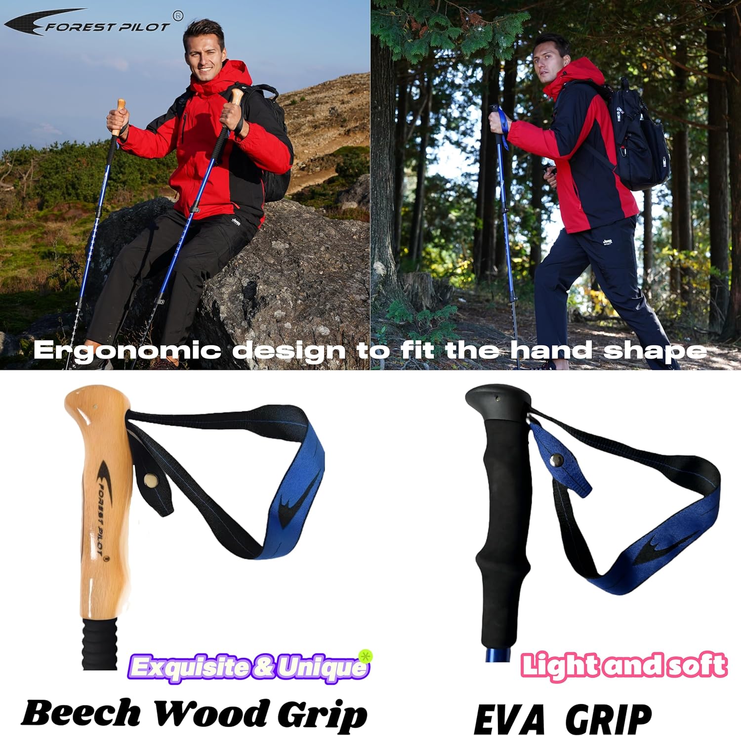 Trekking Poles - Lightweight 7075 Aluminum with Flip Lock & All Terrain Accessories - Pair of 2 Walking Sticks for Hiking with EVA or Beech Wood Grip - Image 4