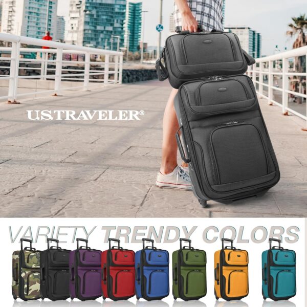 U.S. Traveler Rio Fabric Expandable Carry-on Luggage, Rolling Suitcase, Black, 2 Wheel Set - Image 3