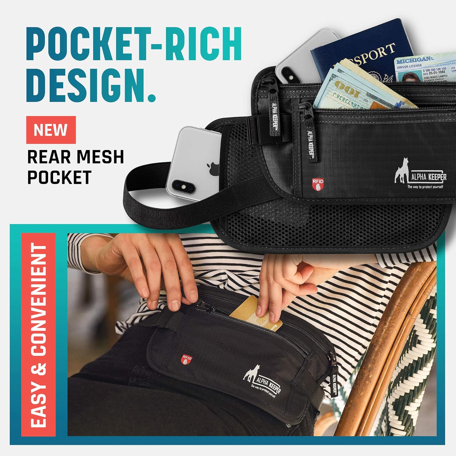 Hidden Money Belt for Travel for Men, Waist Wallet Anti Theft, RFID Passport Holder For Travel Men Or Women, Money Pouch, RFID Passport Holder - Image 7