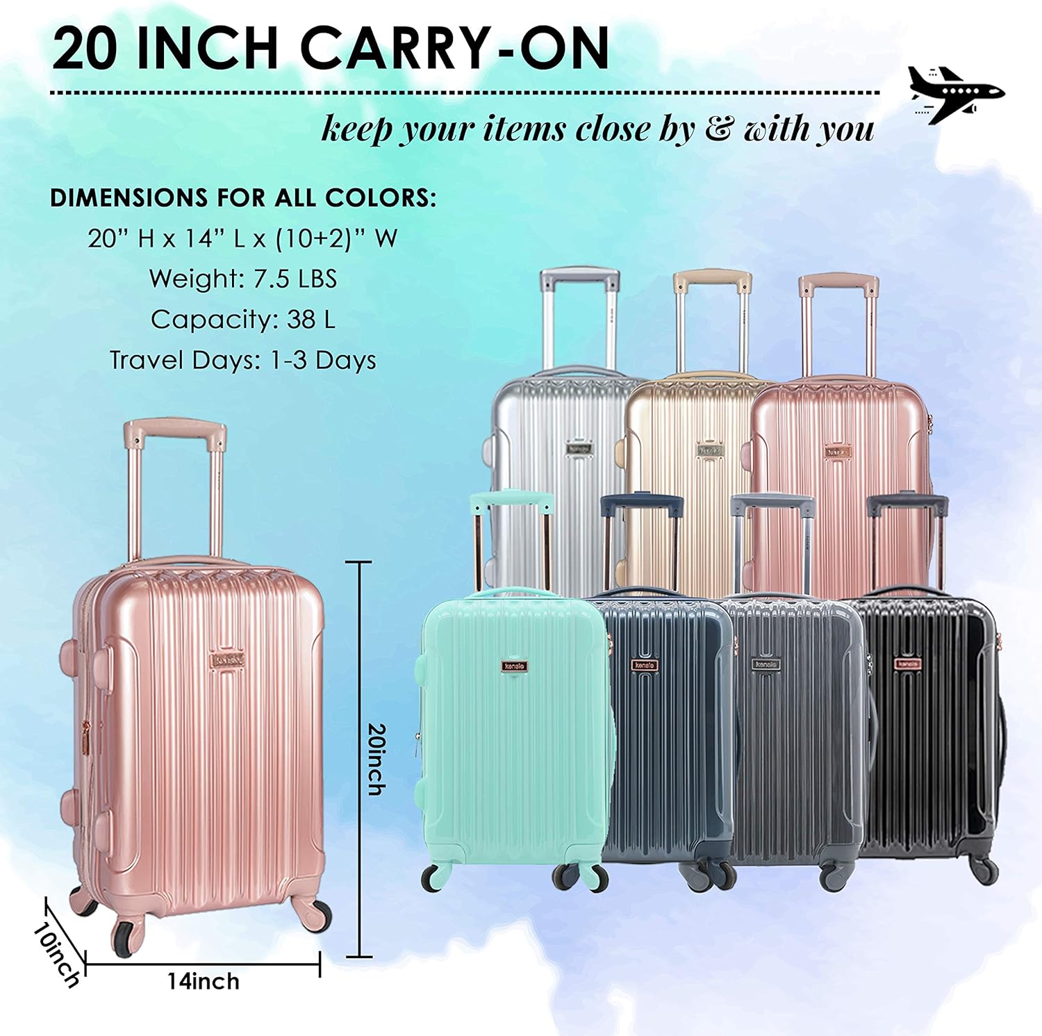 kensie 20" "Alma" Carry-On TSA-Lock Spinner Luggage, Rose Gold - Image 4