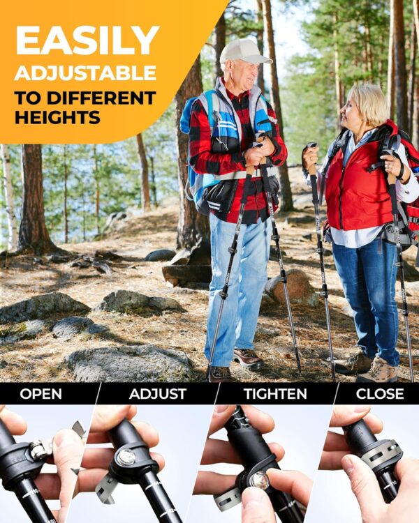 Foxelli Trekking Poles – Lightweight Collapsible Aircraft Grade Aluminum Hiking Poles with Cork Grips Quick Locks & All-Terrain Accessories – Pair of 2 - Image 5