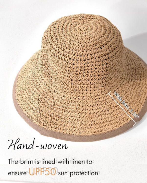 FURTALK Summer Straw Beach Sun Hats for Women UPF 50 Floppy Wide Brim Travel Bucket Hat Foldable Packable - Image 3