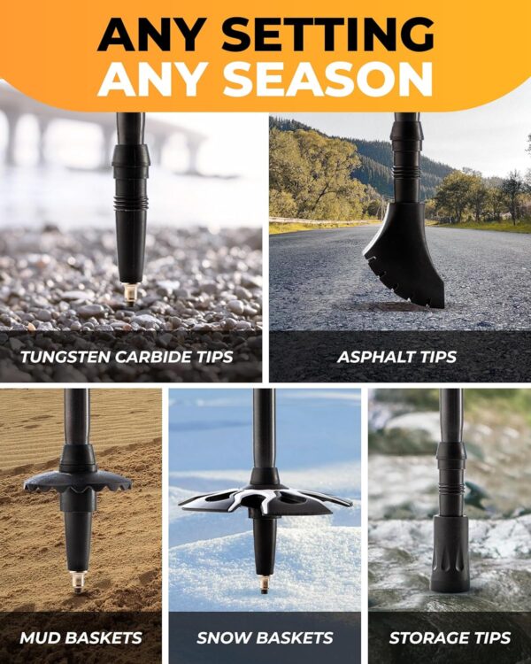 Foxelli Trekking Poles – Lightweight Collapsible Aircraft Grade Aluminum Hiking Poles with Cork Grips Quick Locks & All-Terrain Accessories – Pair of 2 - Image 7
