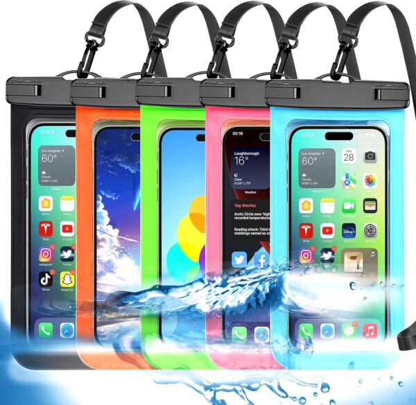 Up to 8.3" 5 Pack Multicolor Universal Waterproof Phone Pouch, Phone Waterproof Case Dry Bag,Protection Level: IP68,Outdoor Sports for Apple iPhone,Samsung,and More,Black,Blue,Pink,Orange,Green - Image 2