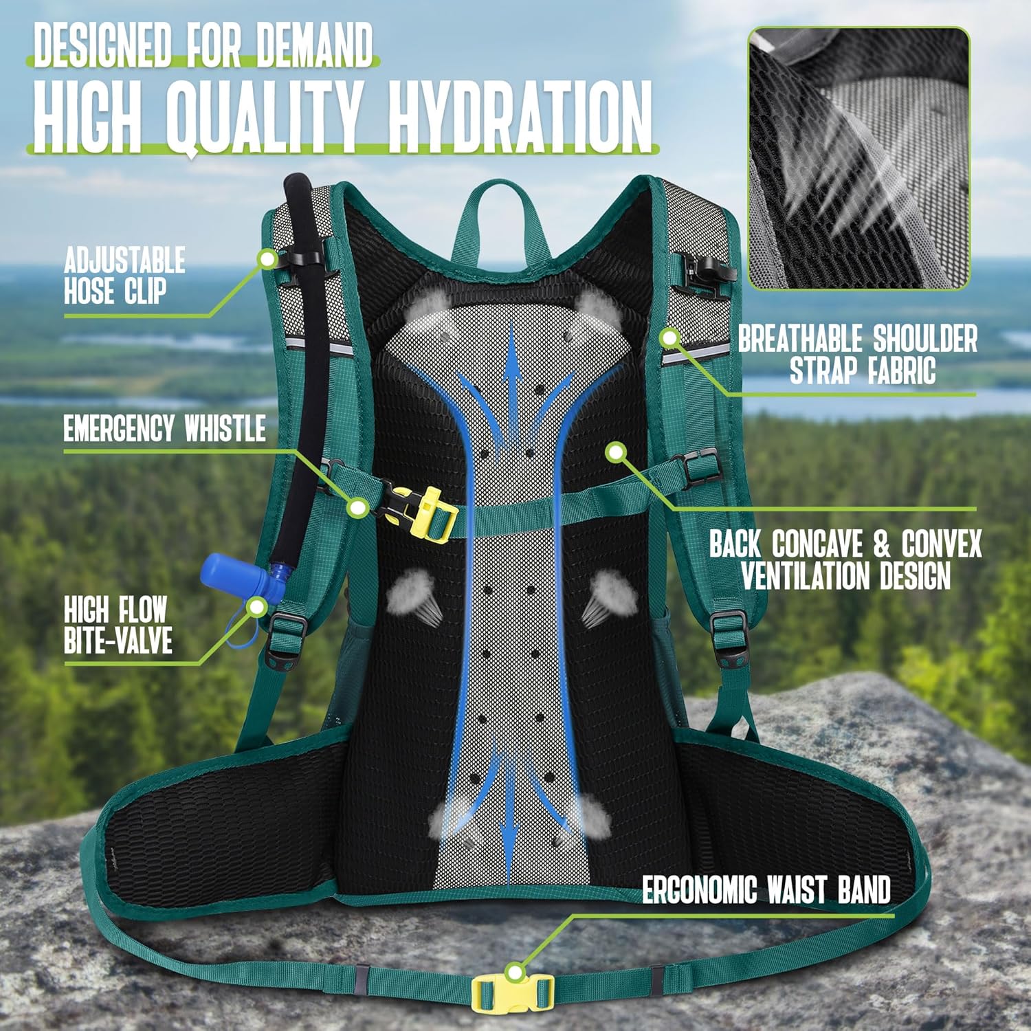 N NEVO RHINO Hydration Backpack, 18L Multipurpose Hiking Backpack with 3L Water Bladder, Water Backpack Insulated Hydration Pack Ideal for Hiking and Cycling - Image 4