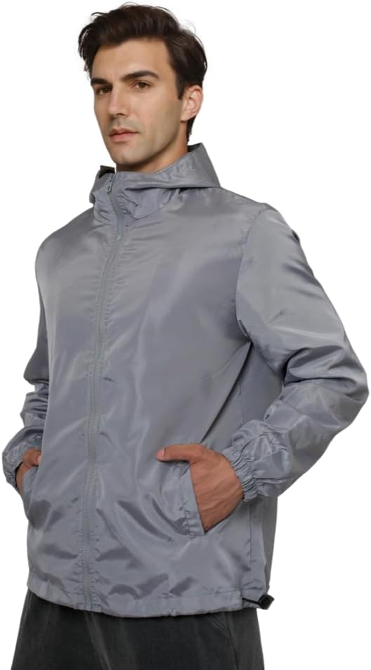 Mens Windbreaker Jackets Lightweight Hooded Zippered Jackets for Men Hiking Cycling Sportswear - Image 3