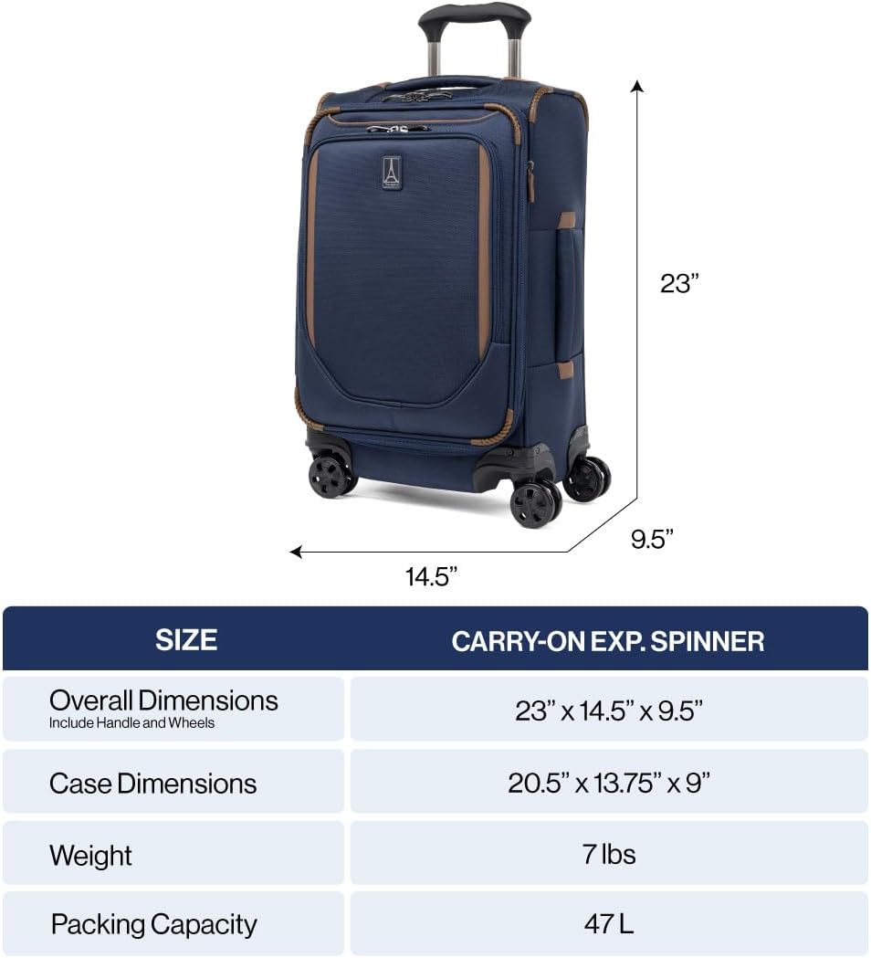 Travelpro Crew Classic Lightweight Softside Expandable Carry on Luggage, 8 Wheel Spinner Suitcase, Men and Women, Carry On 21-Inch, Patriot Blue - Image 7