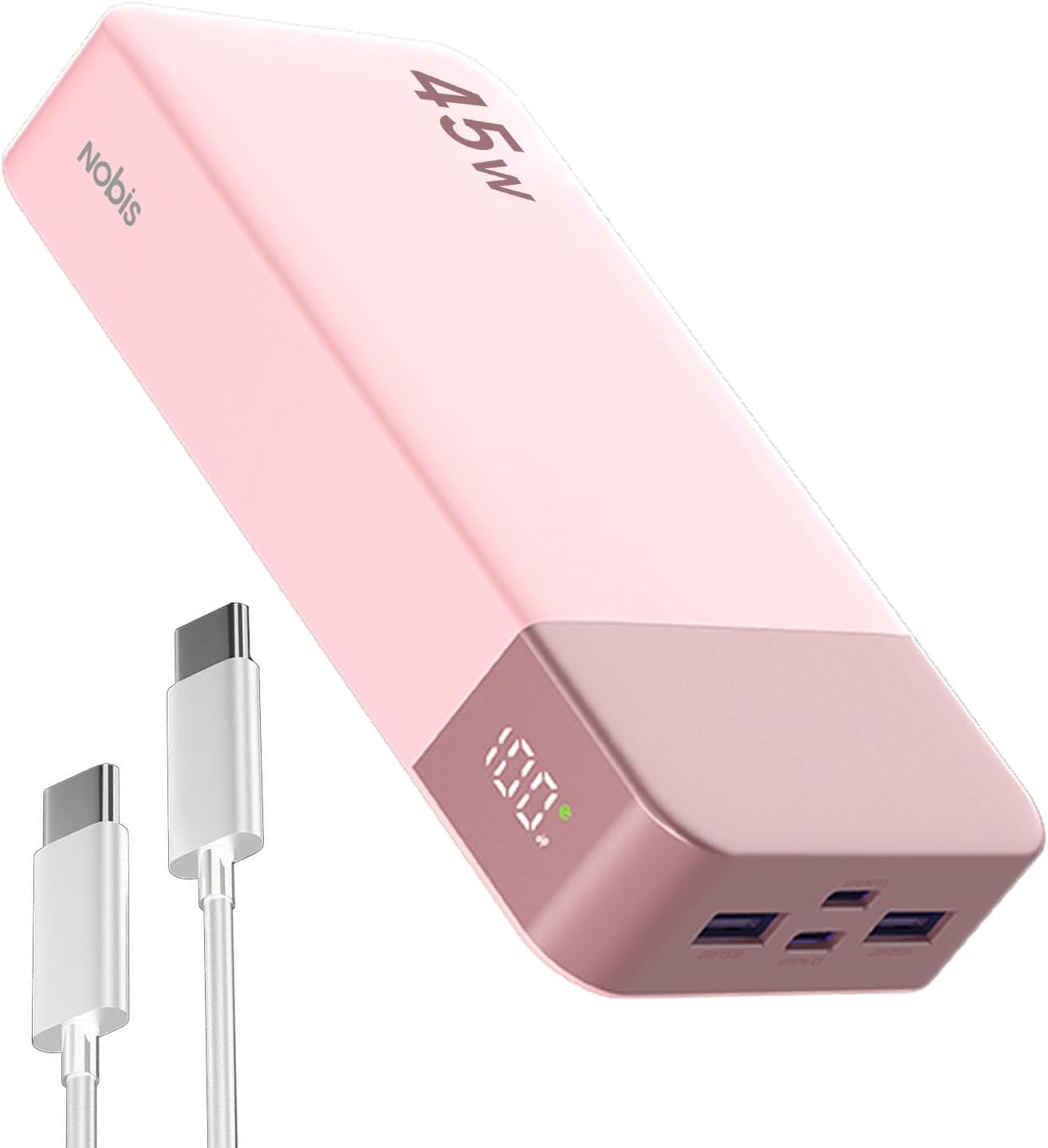 NOBIS Portable Charger, 20000mAh Power Bank, 45W Power Bank Fast Charging, Battery Pack with C to C Cable, Battery Bank with Digital Display for Phone Android Laptop etc (Pink) - Image 2