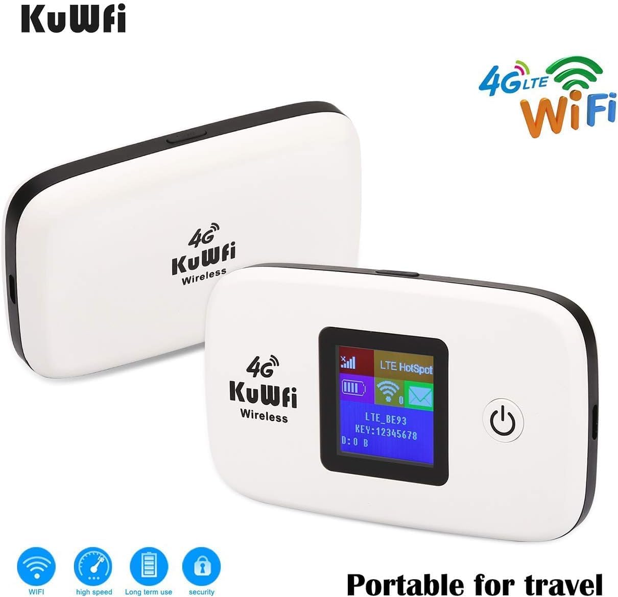 Mobile WiFi Hotspot | KuWFi 4G LTE Unlocked Wi-Fi Hotspot Device | Portable WiFi Router with SIM Card Slot for Travel Support B2/B4/B5/B12/B17 for AT&T/T-Mobile - Image 4