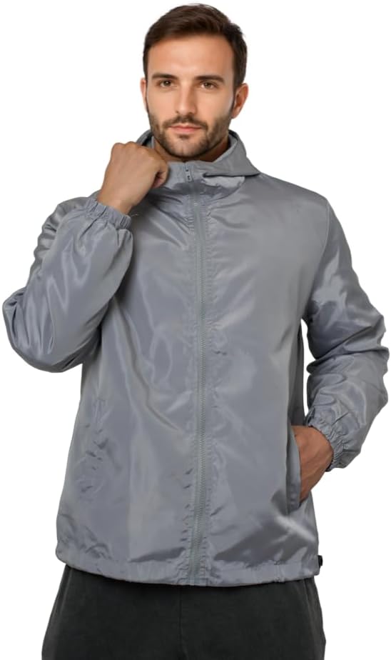 Mens Windbreaker Jackets Lightweight Hooded Zippered Jackets for Men Hiking Cycling Sportswear - Image 2
