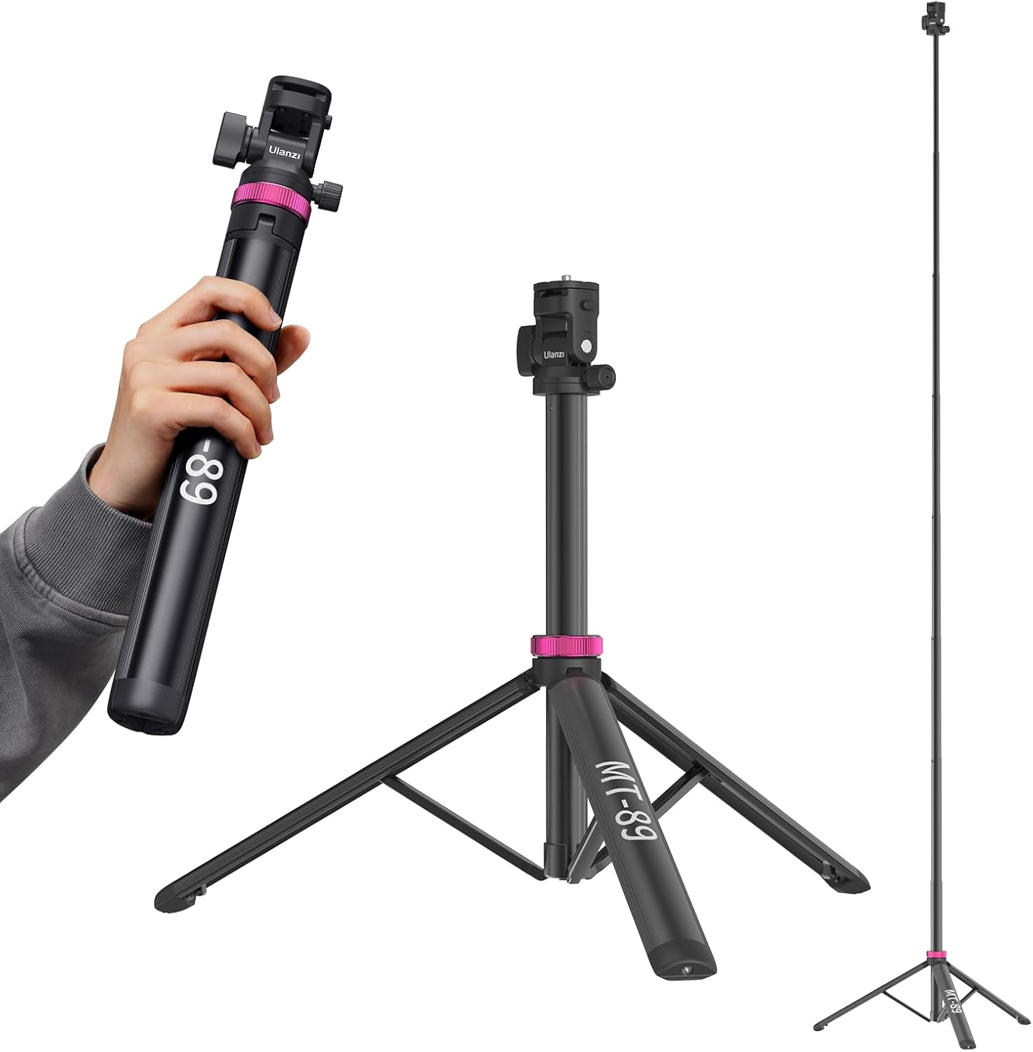 ULANZI MT-89 Extendable Tripod Aluminum, 82" Portable Adjustable Light Stand with 1/4" Screw Quick Release, 360° Ball Head Camera Phone Tripod for Camera Video Light Smartphone, Lightweight for Travel - Image 2