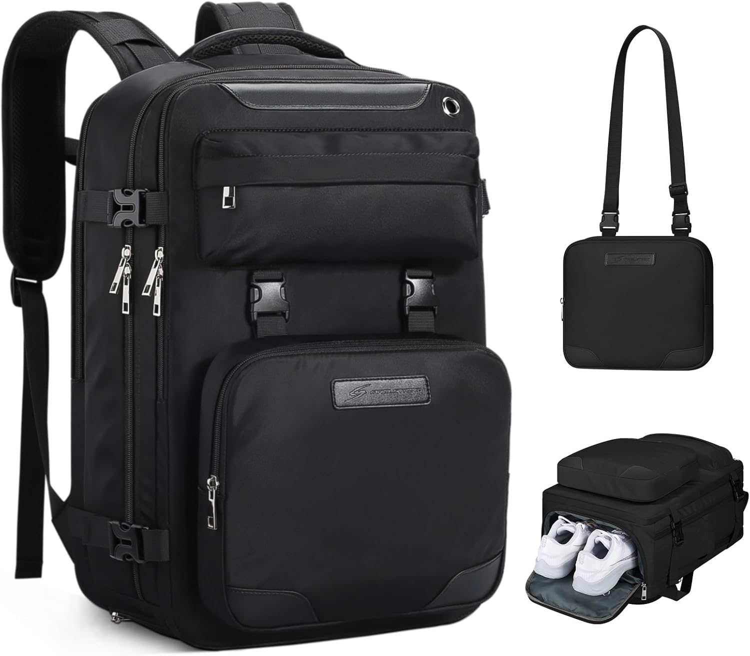 Maelstrom Travel Backpack for Women Men,35L Laptop Backpack Fits 17-Inch Laptop,Carry On Backpack for Airplanes with Crossbody Bag&Shoe Compartment&Toiletry Bag (Black, Large) - Image 2