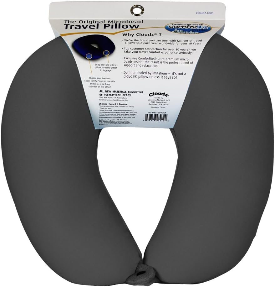 Cloudz Dual Comfort Microbead Airplane Travel Neck Pillow. Super Soft Cozy Plush Fabric on One Side, Cool Relaxing Spandex on the Other! Customize your Comfort and Support at Home or On the Go!-Black - Image 3