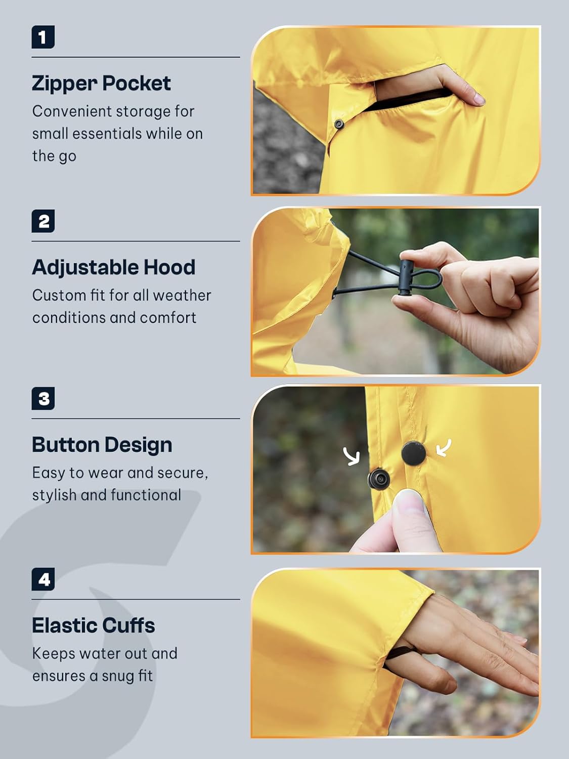 SaphiRose Unisex Rain Poncho Waterproof Raincoat Hooded for Adults Women with Pockets - Image 5