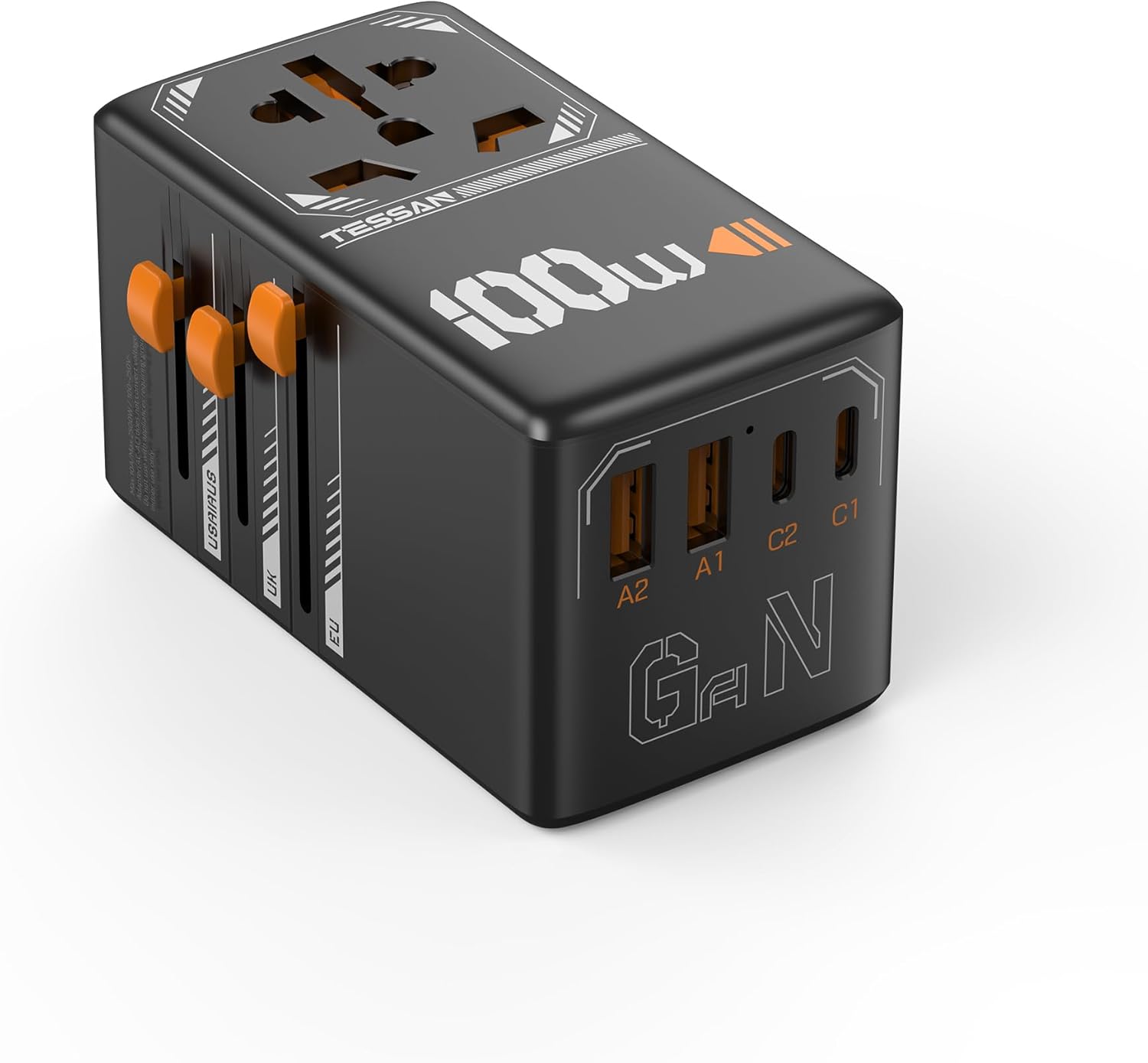 TESSAN Universal Travel Adapter, 100W GaN International Power Adaptor with 4 USB Ports (2 USB C), Worldwide Plug Adapter for US to EU Europe UK AUS France Italy Spain Ireland(Type C G A I), Black - Image 2