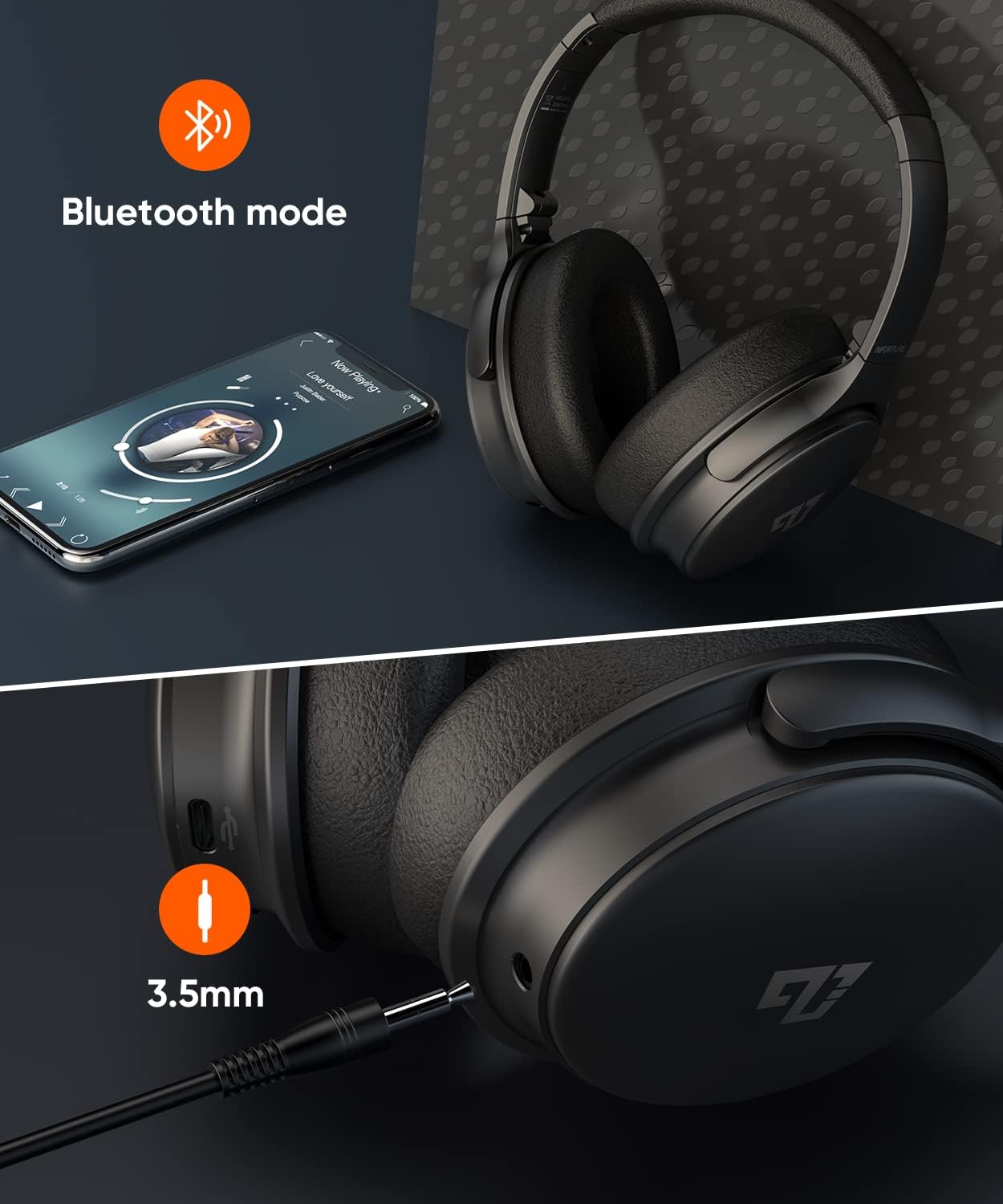 INFURTURE Over Ear Headphones Active Noise Cancelling Headphones, H1 Wireless Bluetooth Headset, Deep Bass Headset, Low Latency, 90H Playtime, Foldable Headphone for Sport Running Cool Gadgets Gift - Image 6