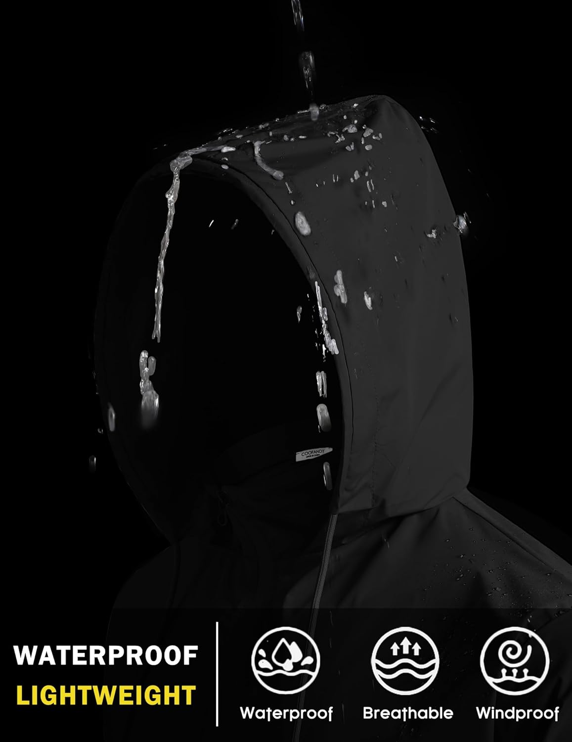 COOFANDY Men's Packable Rain Jacket Lightweight Waterproof Raincoat with Hood Travel Hiking Golf Windbreaker - Image 3