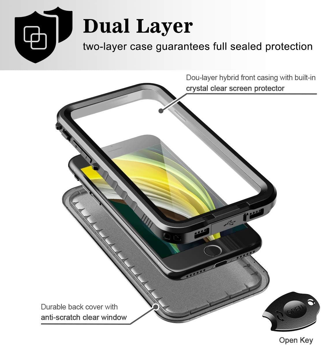 SPORTLINK Waterproof Case for iPhone SE 3rd 2022/iPhone SE 2nd 2020/iPhone 7/8 - Full Body Shockproof Dustproof Phone Screen Protector Rugged Waterproof Case for iPhone SE3/SE2/7/8 (Black) - Image 6