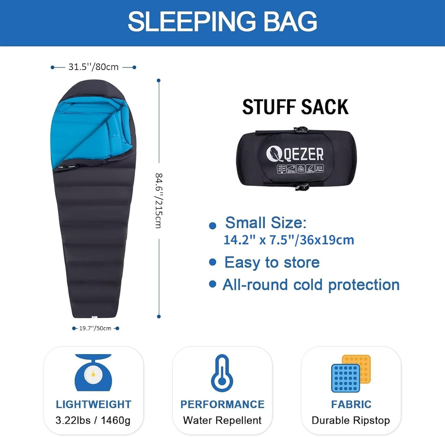 Down Sleeping Bag for Adults 0°F 10°F 15°F 20°F Backpacking Sleeping Bag for Cold Weather with Compression Sack - Image 3