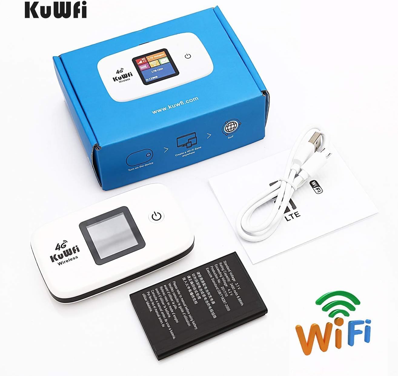 Mobile WiFi Hotspot | KuWFi 4G LTE Unlocked Wi-Fi Hotspot Device | Portable WiFi Router with SIM Card Slot for Travel Support B2/B4/B5/B12/B17 for AT&T/T-Mobile - Image 8
