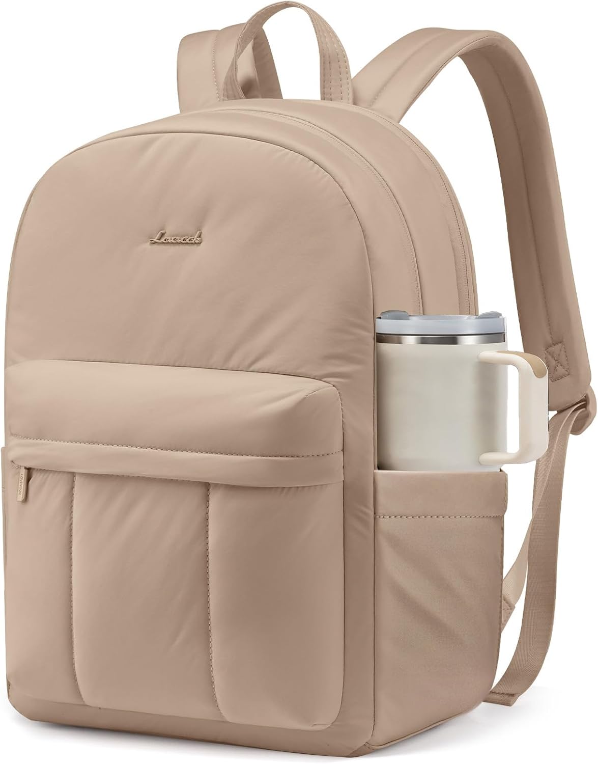LOVEVOOK Puffer Computer Backpack for Women Girl Travel Work, Lightweight Quilted School Laptop Backpack Purse,Cute Bookbag Teacher Nurse Laptop Bag, Waterproof Student Casual Daypack,15.6 Inch,Khaki - Image 2