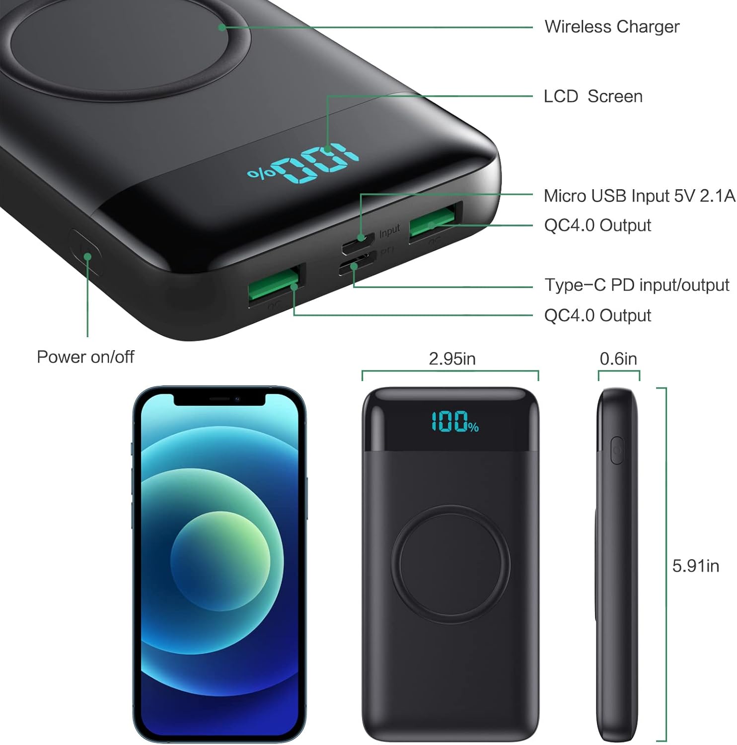 Wireless Portable Charger 30800mAh,15W Wireless Charging 25W PD QC4.0 Fast Charging USB-C Power Bank, 4 Output Travel Essential External Battery Pack Compatible with iPhone 17/16/15/14,Galaxy,Android - Image 6