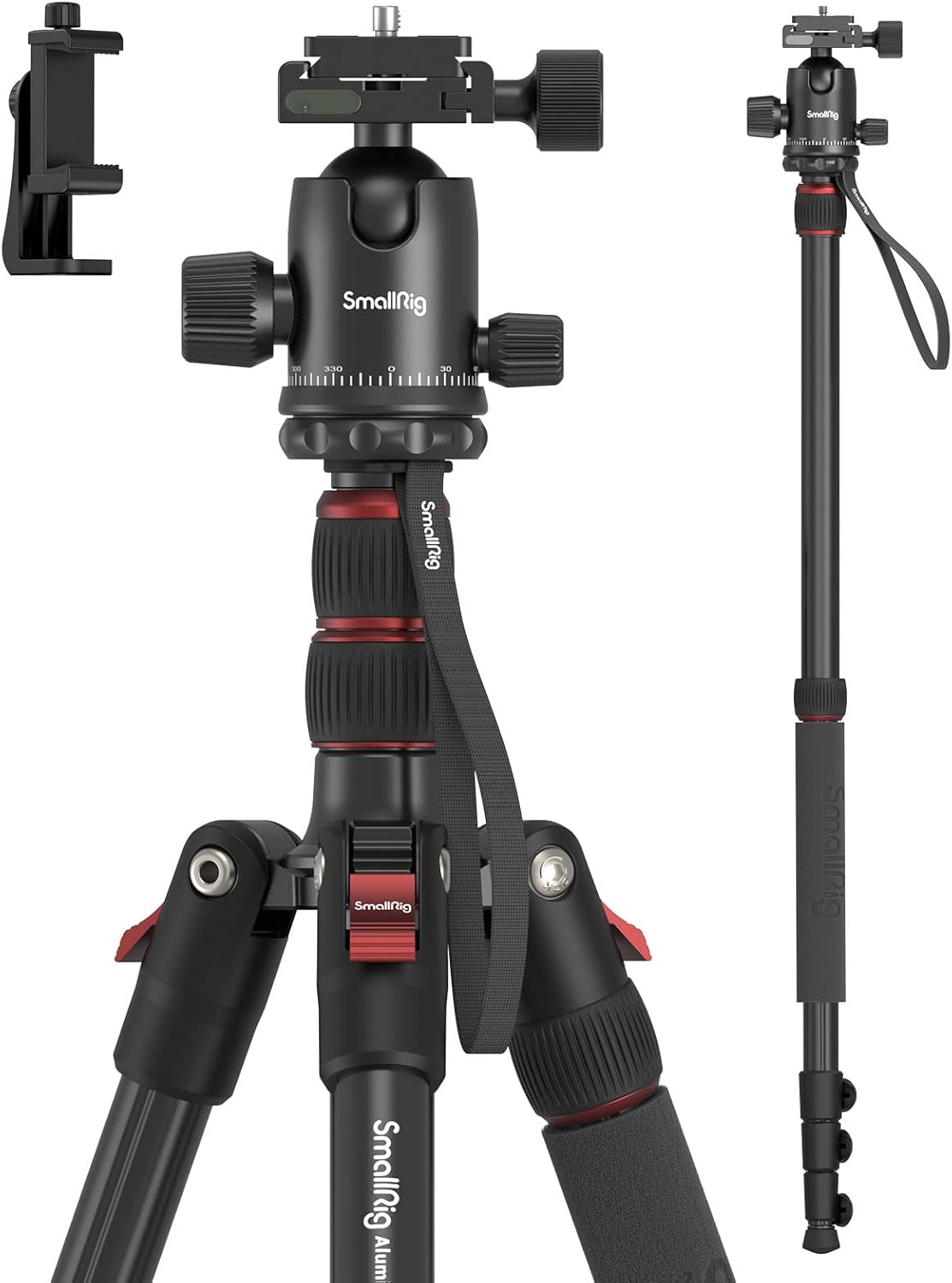 SmallRig Camera Tripod, 71" Foldable Aluminum Tripod/Monopod, 360°Ball Head Detachable, Payload 33lb, Adjustable Height from 16" to 71" for Camera, Phone - Image 2