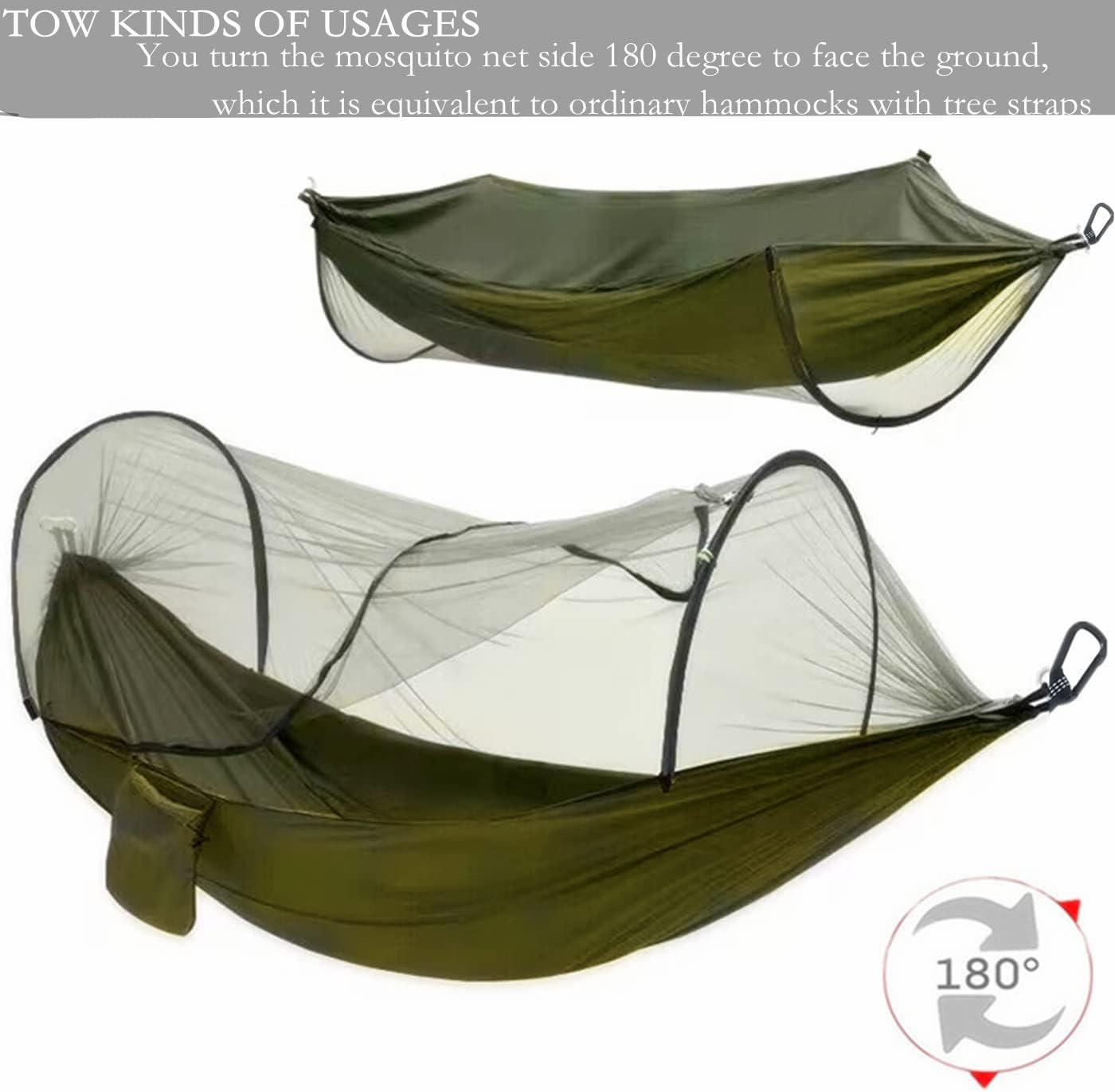 Hammocks for Outside with Mosquito Net,Camping Hammock Lightweight Portable Parachute 2 Person Outdoor Hammock for Indoor Backpacking Survival Travel Patio Army Green - Image 3