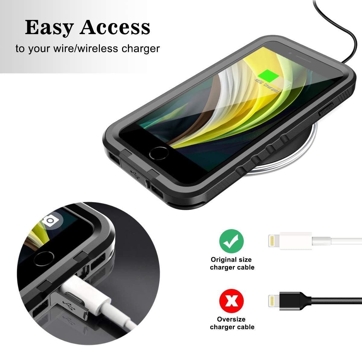 SPORTLINK Waterproof Case for iPhone SE 3rd 2022/iPhone SE 2nd 2020/iPhone 7/8 - Full Body Shockproof Dustproof Phone Screen Protector Rugged Waterproof Case for iPhone SE3/SE2/7/8 (Black) - Image 5