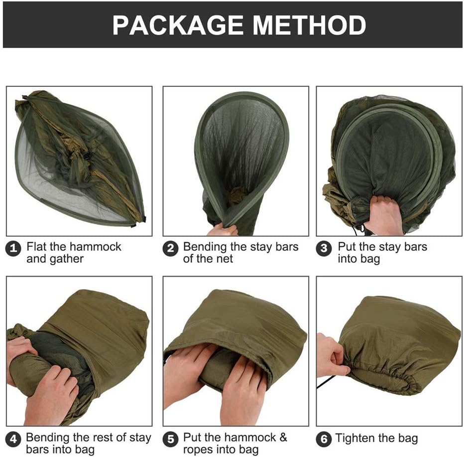 Hammocks for Outside with Mosquito Net,Camping Hammock Lightweight Portable Parachute 2 Person Outdoor Hammock for Indoor Backpacking Survival Travel Patio Army Green - Image 11