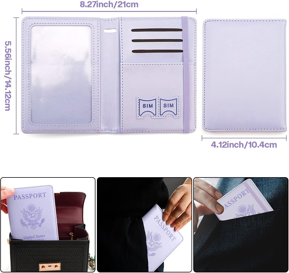 Passport Holder for Travel, Leather Passport Holder RFID Blocking Passport Cover Wallet Passport Case with Pen Holder Passport Holders for Travel Women Men Family Travels Must Haves Essentials,Purple - Image 3