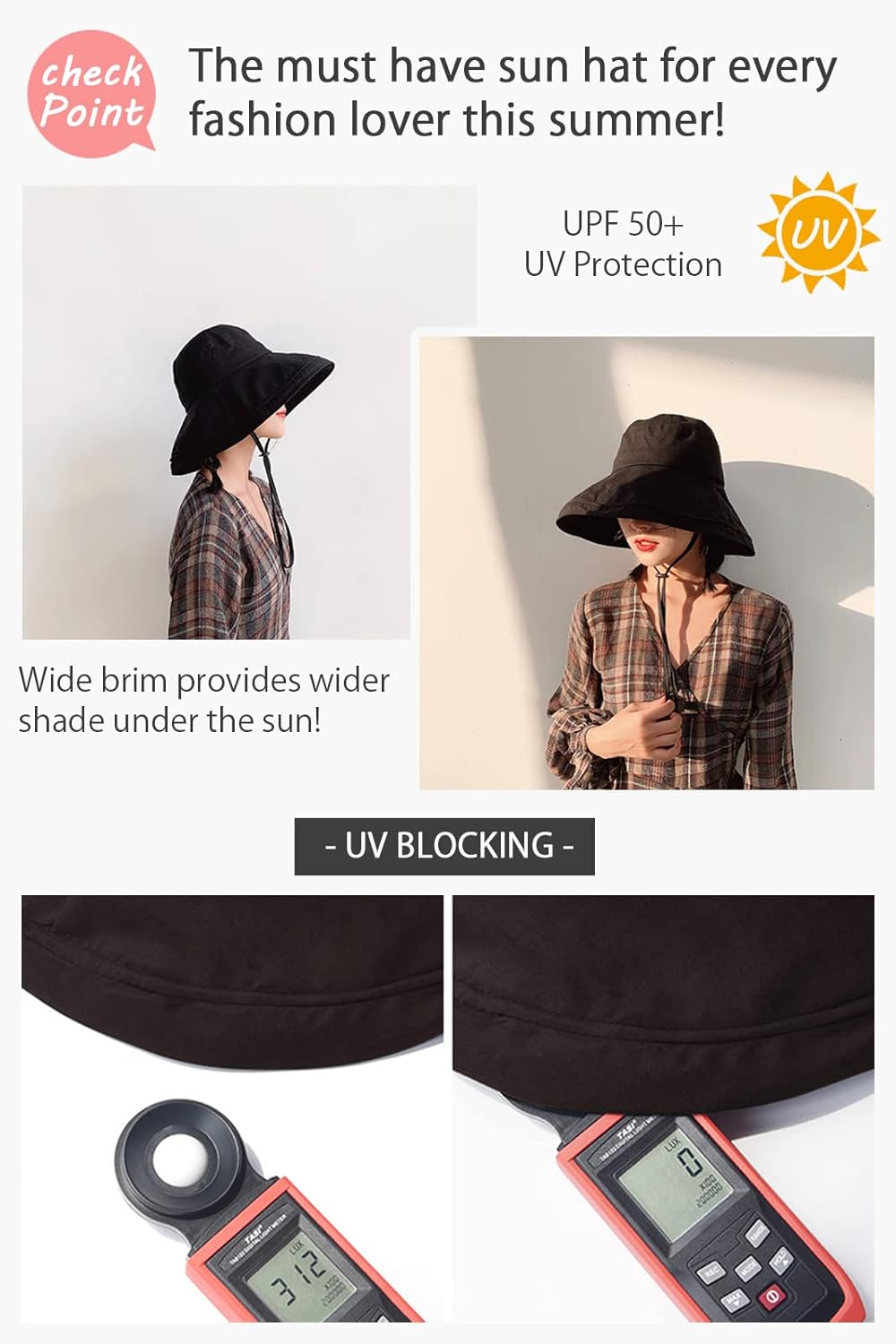 Wide Brim Bucket Hat - UPF50+ Protection Travel Beach Sun Hat with Semi-Rigid Adjustable Foldable Brim - Image 3