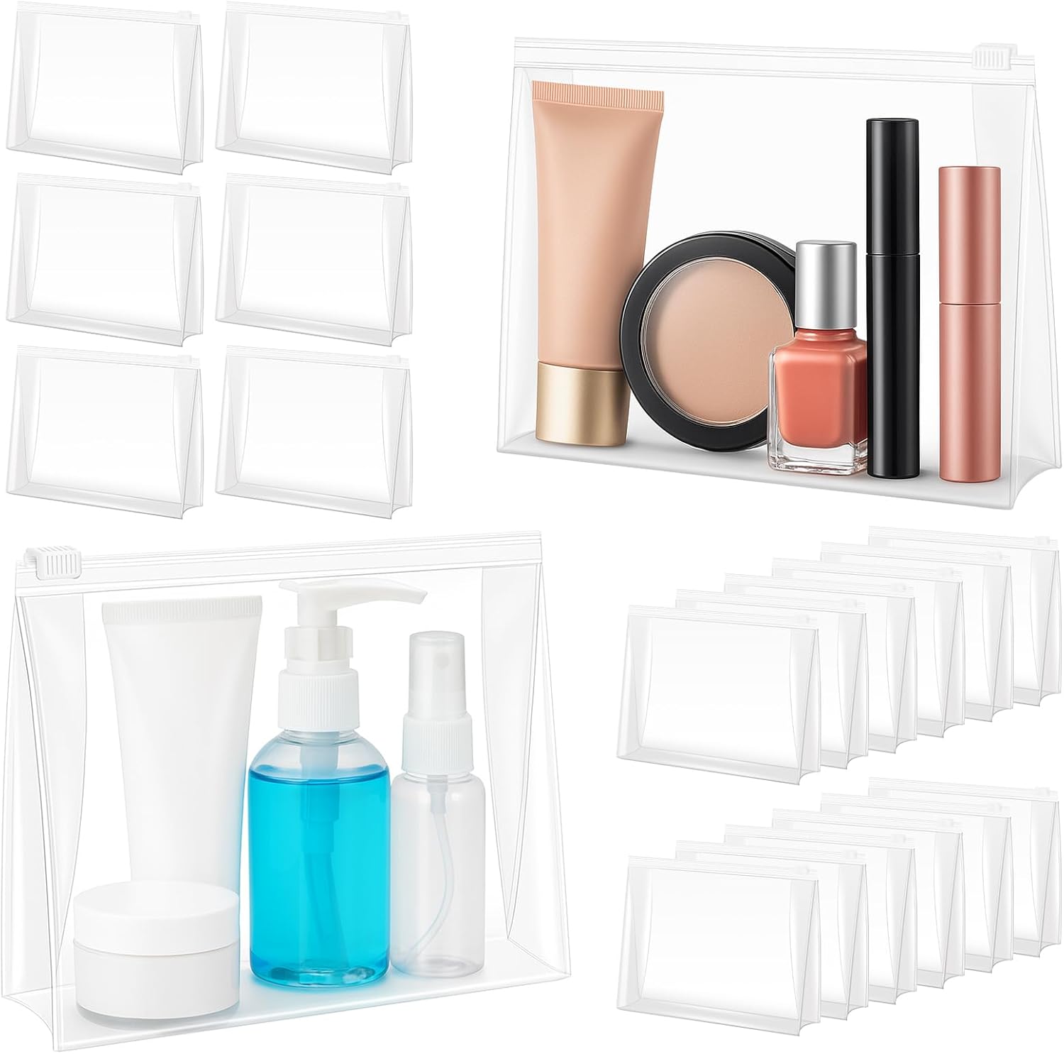 Circloophs Mini Clear Makeup Bag, 80 Pack Small Cosmetic Bags with Zipper TSA Approved Travel Bags Bulk for Toiletries Plastic EVA Water-resistant Reusable Pouches for Bathing Suit Bikini, 5.9” - Image 2