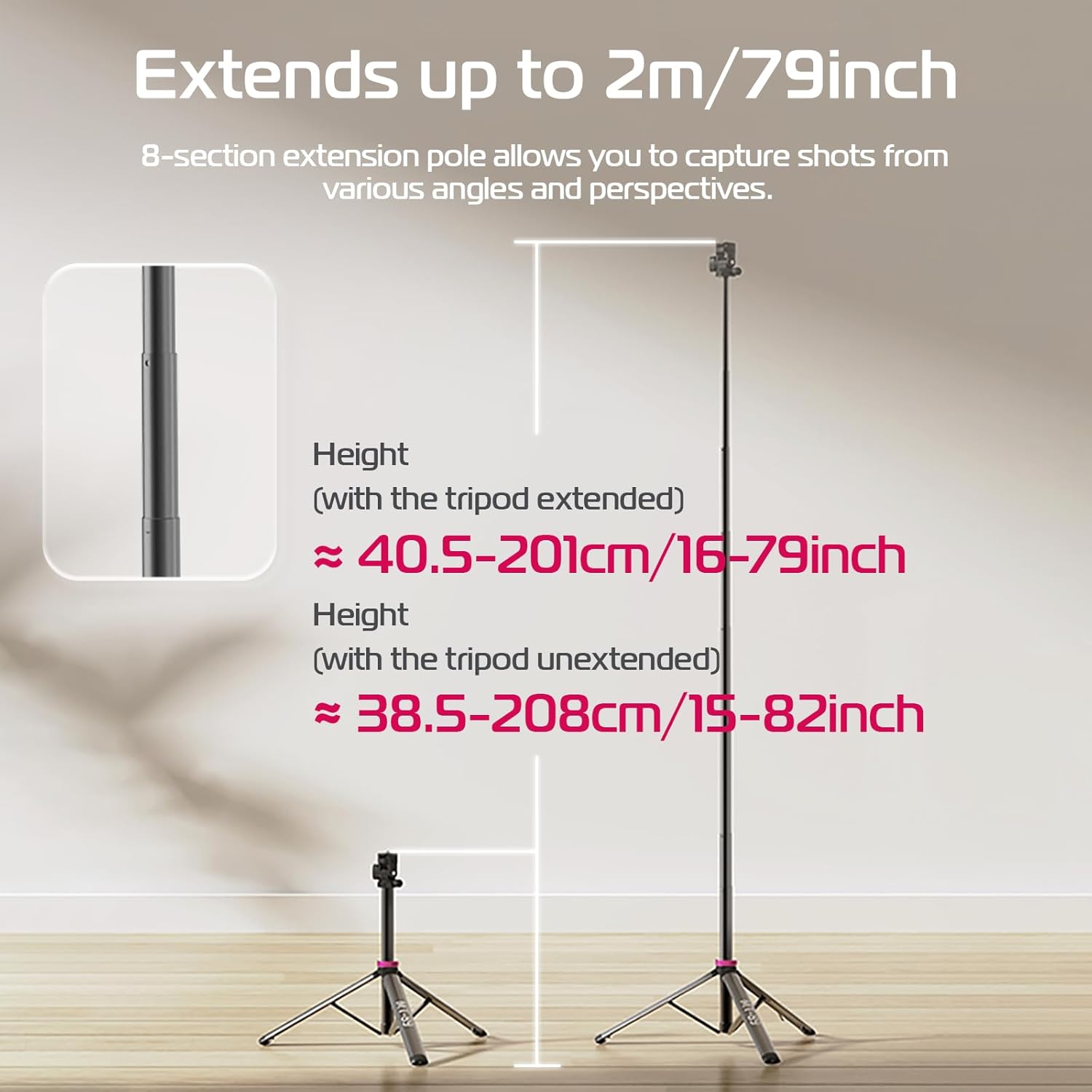 ULANZI MT-89 Extendable Tripod Aluminum, 82" Portable Adjustable Light Stand with 1/4" Screw Quick Release, 360° Ball Head Camera Phone Tripod for Camera Video Light Smartphone, Lightweight for Travel - Image 5