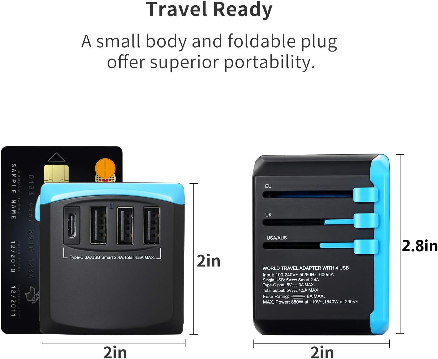 All in One Universal USB Travel Power Adapter with 3 USB Port and Type-C International Wall Charger Worldwide AC Power Plug 8 Pin AC Socket for Multi-Nation Travel UK, EU, AU, Asia - Image 6