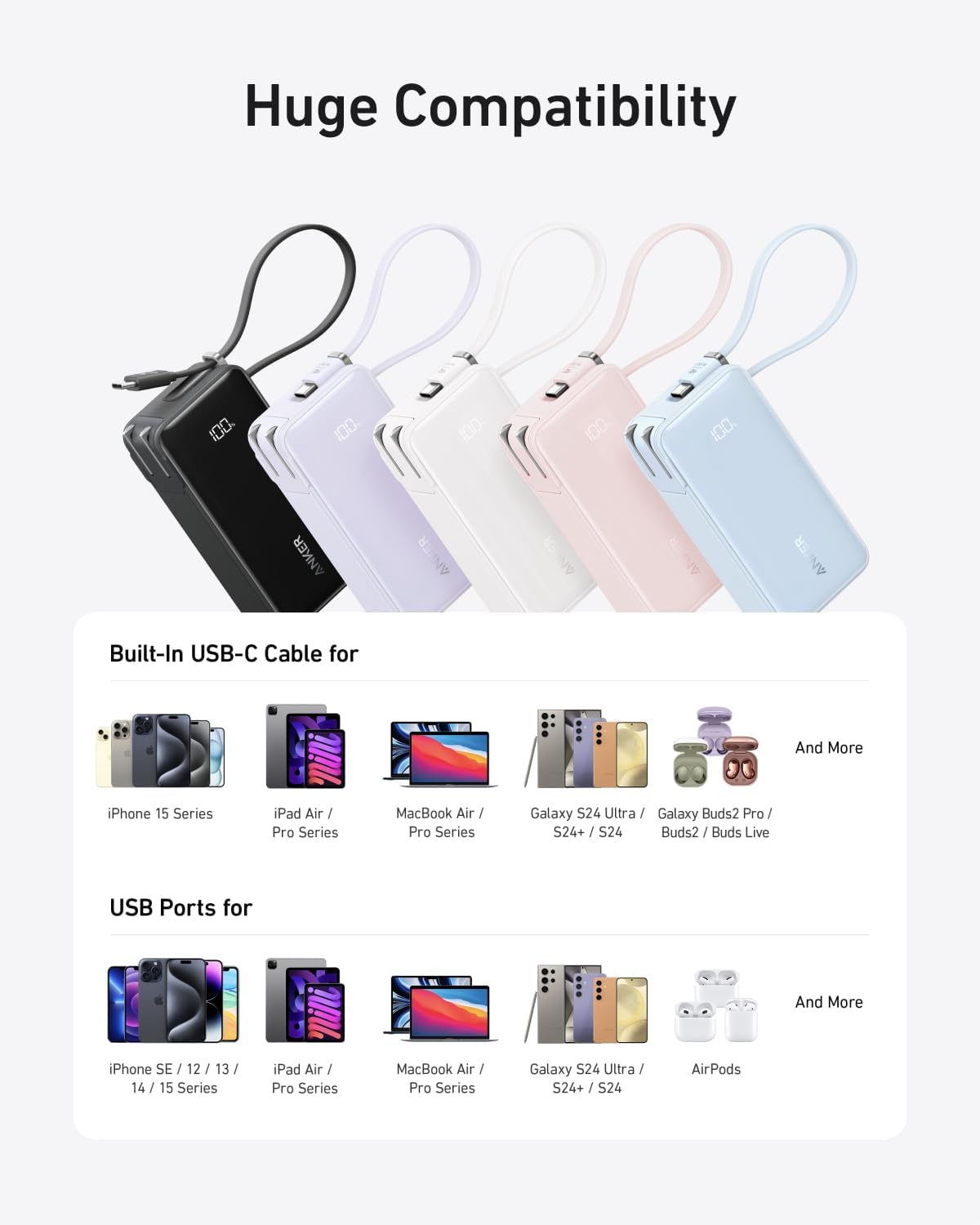 Anker Nano 3-in-1 Portable iPhone Charger, 10,000mAh Power Bank with Built-in USB-C Cable and Foldable Wall Plug, 30W Max Battery Pack, Travel Essentials for iPhone 16/15 Series, Galaxy, MacBook - Image 7