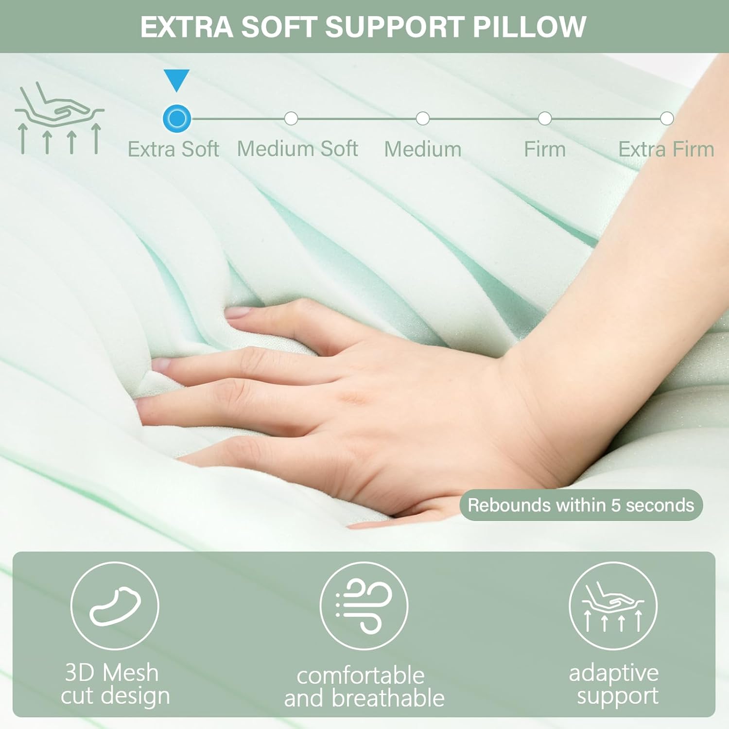 Cervical Neck Pillow for Neck Pain Relief, Contour Memory Foam Pillows, Cooling Ergonomic Pillows for Sleeping Side, Back & Stomach Sleepers, Breathable Bed Pillows Neck Support, Extra Soft - Image 3