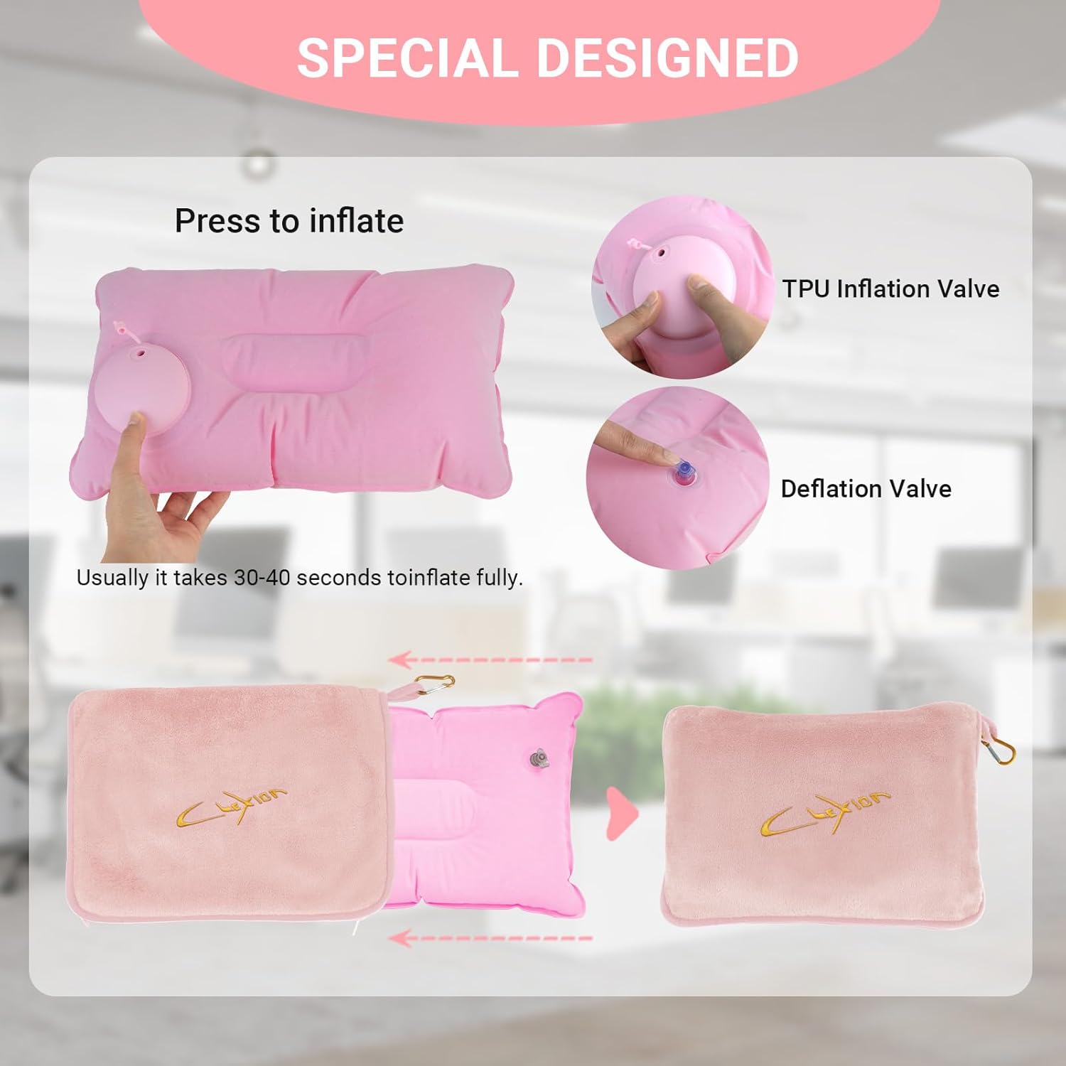 Travel Blanket & Pillow Set, 300 GSM Soft Fleece, 60x43 Inches, 3-in-1 Airplane Blanket, Travel Pillow and Blanket Set, Travel Blanket Airplane Compact with Bag, Travel Essentials, Pink - Image 6