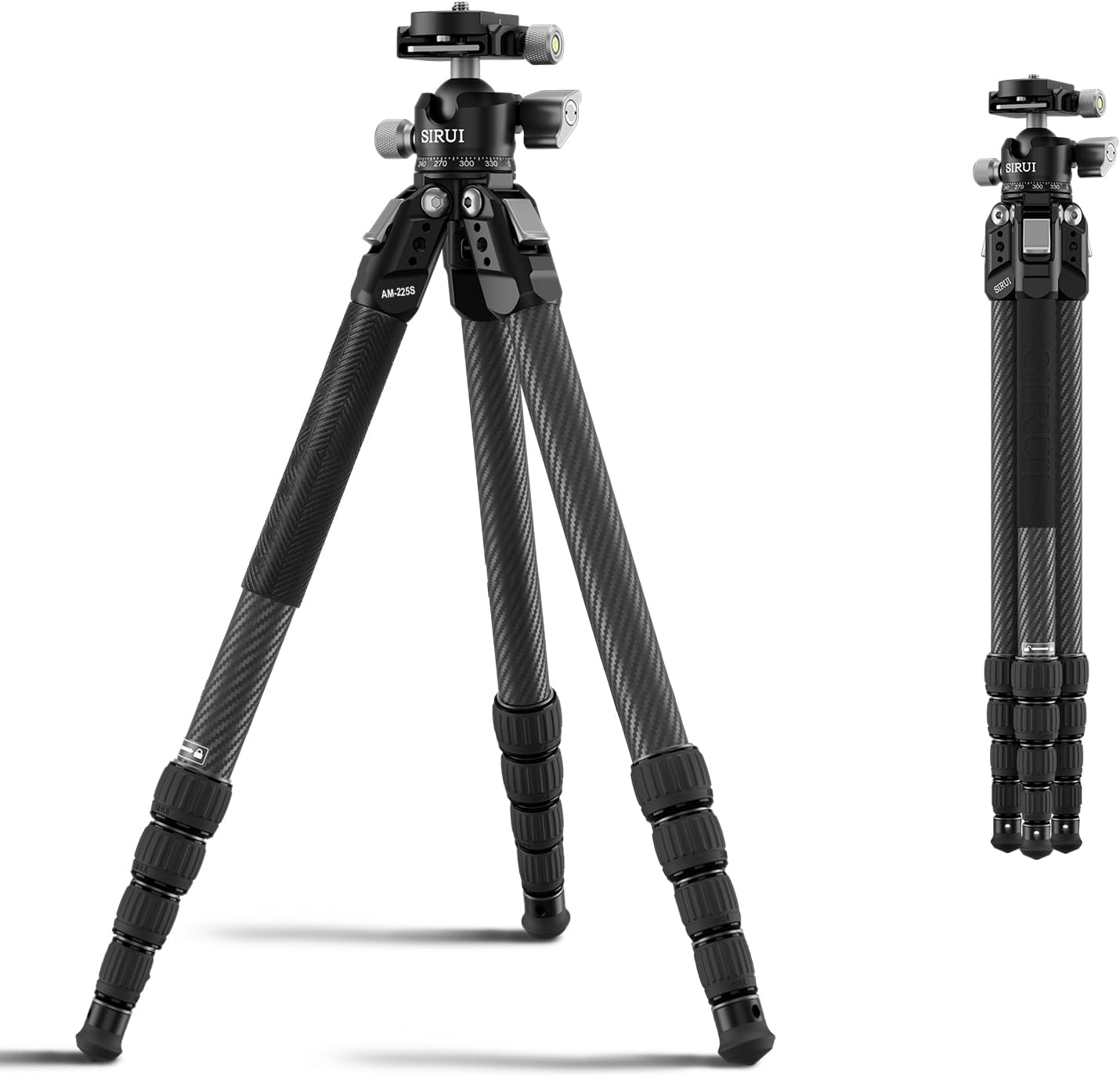 SIRUI Carbon Fiber Travel Tripod, 50" Compact Lightweight Backpack Tripod with Low Profile Ball Head with Quick Release Plate for Arca, 6 Mounting Points for Camera and Phone, AM-225S+G0 - Image 2